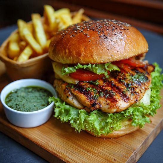 Grilled Chicken Burger: Herb Green Freshness Recipe - Recipe Image