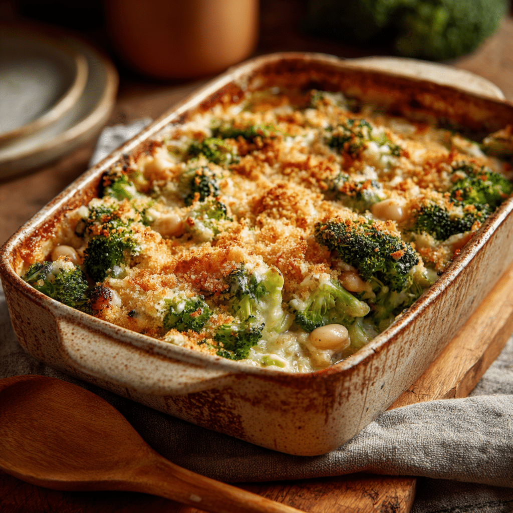 Broccoli Cheddar Beans with Crispy Cheddar Panko Recipe