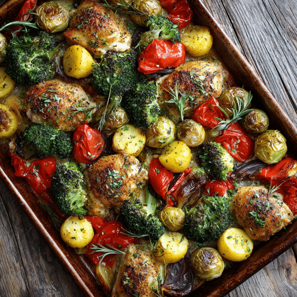 Chicken & Veggie Sheet Pan Bake Recipe - Recipe Image