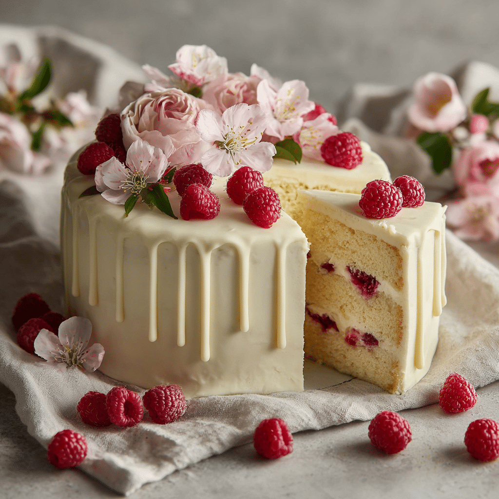 White Chocolate Raspberry Bloom Cake Recipe