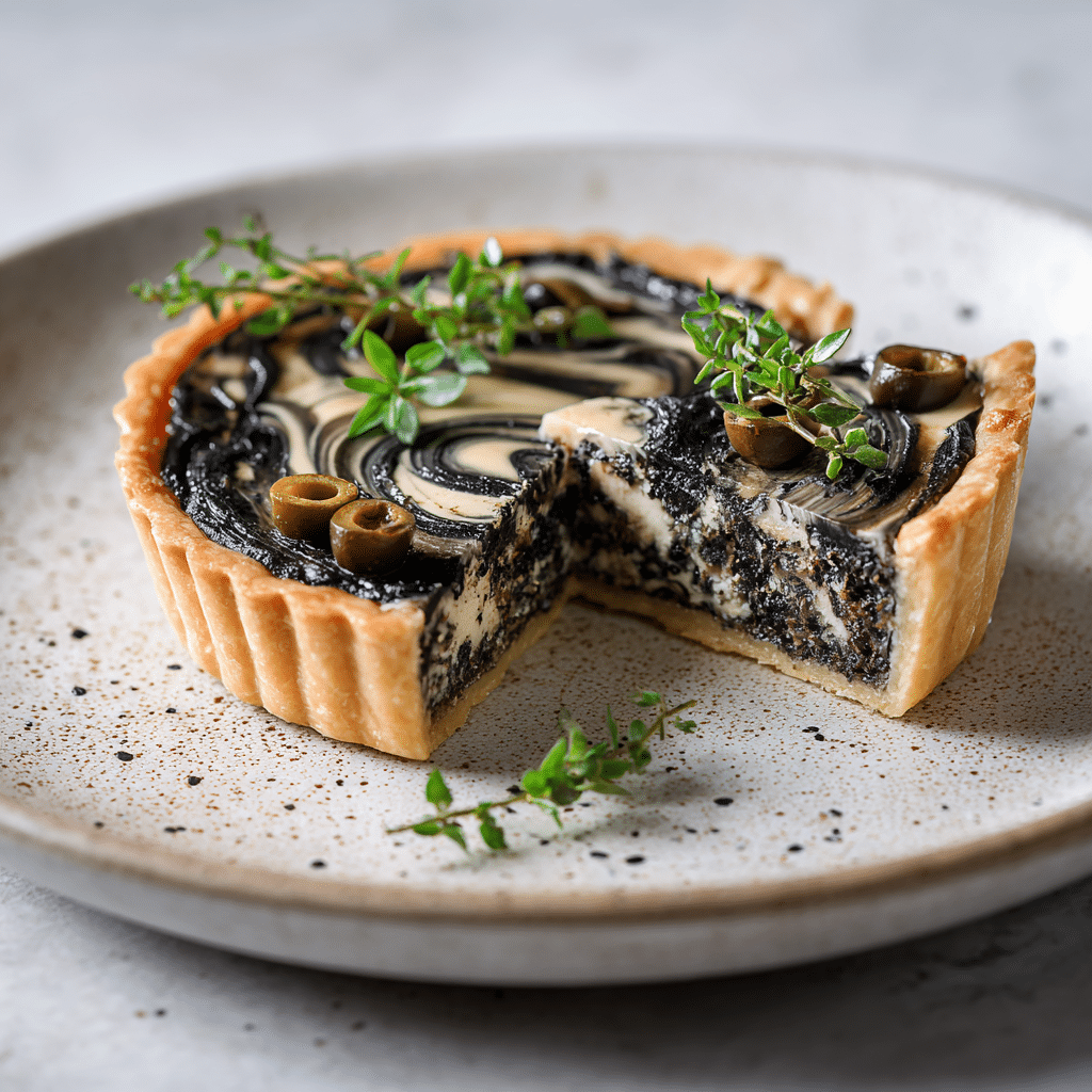 Charcoal & Olive Tapenade Savory Marble Tart Recipe - Recipe Image