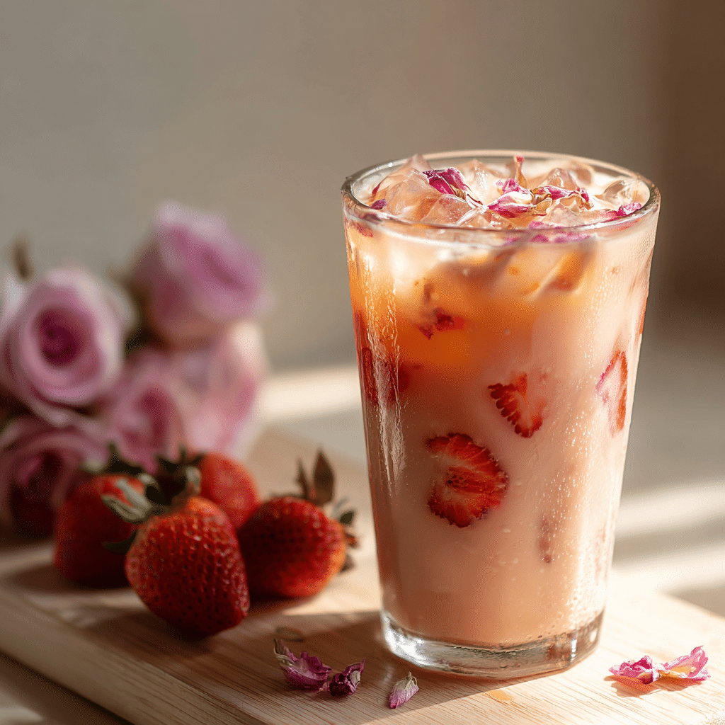 Strawberry Rose Iced Milk Tea Recipe