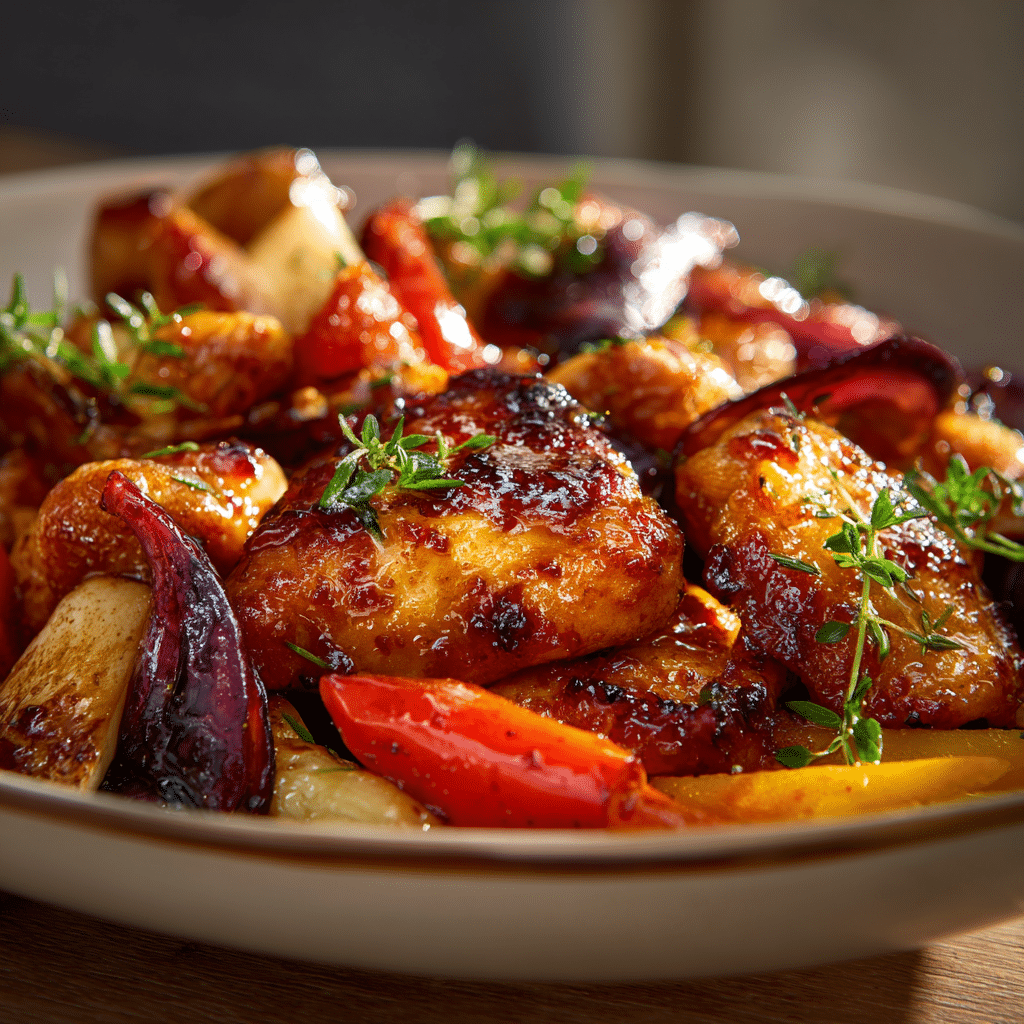 Golden Honey-Glazed Chicken with Soft Vegetables Recipe - Recipe Image