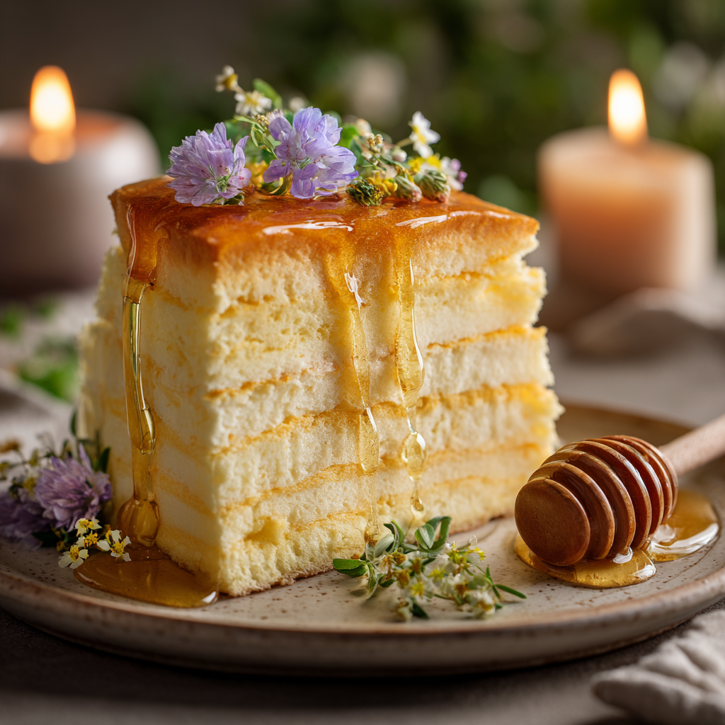 Cheese and Honey Sponge Cake Recipe - Recipe Image