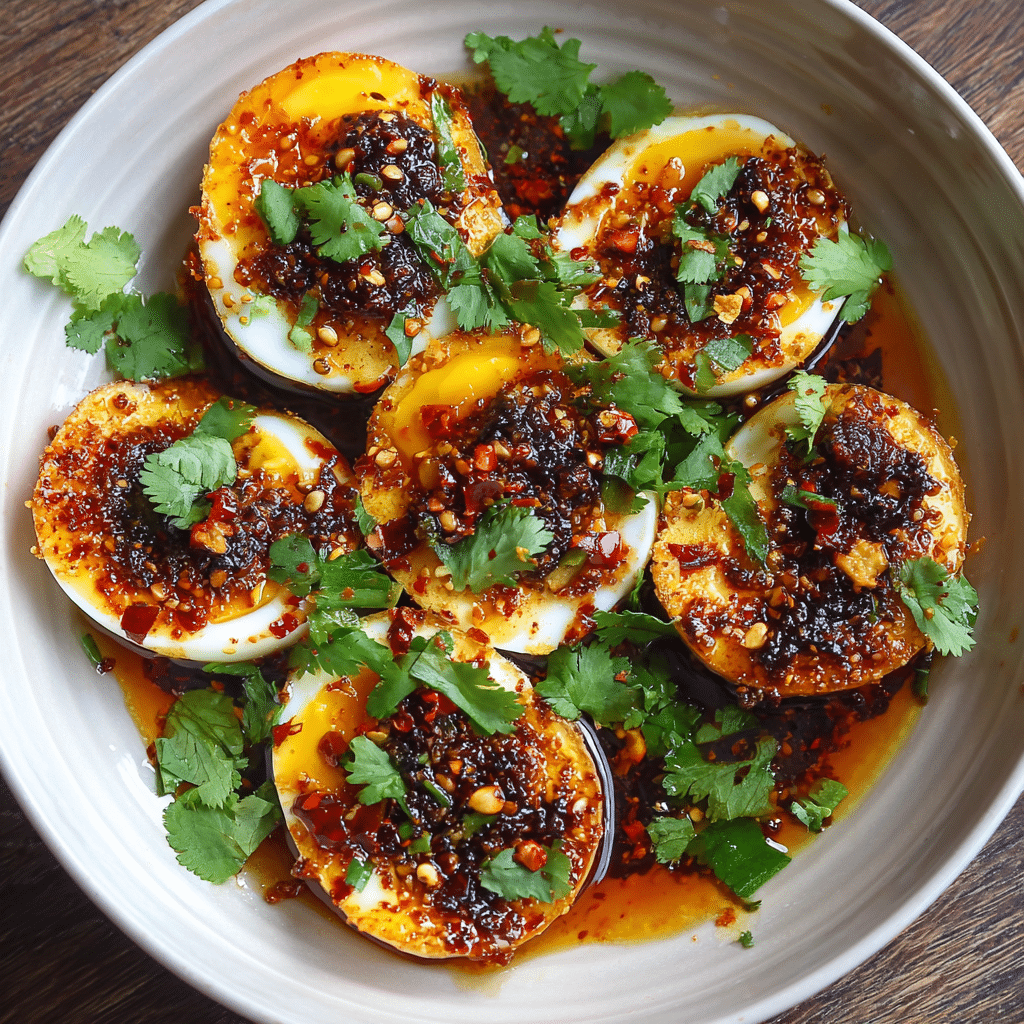 Thai Chili Oil Eggs: One Bite Explosion spicy Recipe - Recipe Image