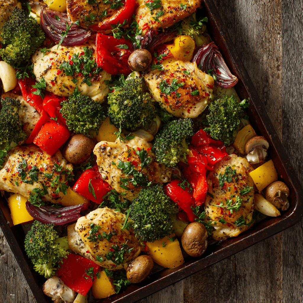 Chicken & Veggie Sheet Pan Bake Recipe - Recipe Image