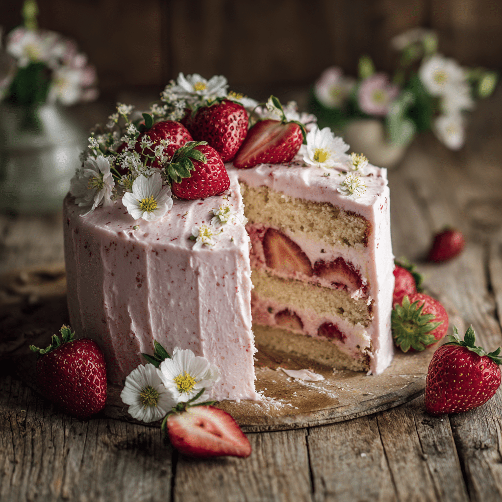 Strawberry Bloom Garden Cake Recipe - Recipe Image