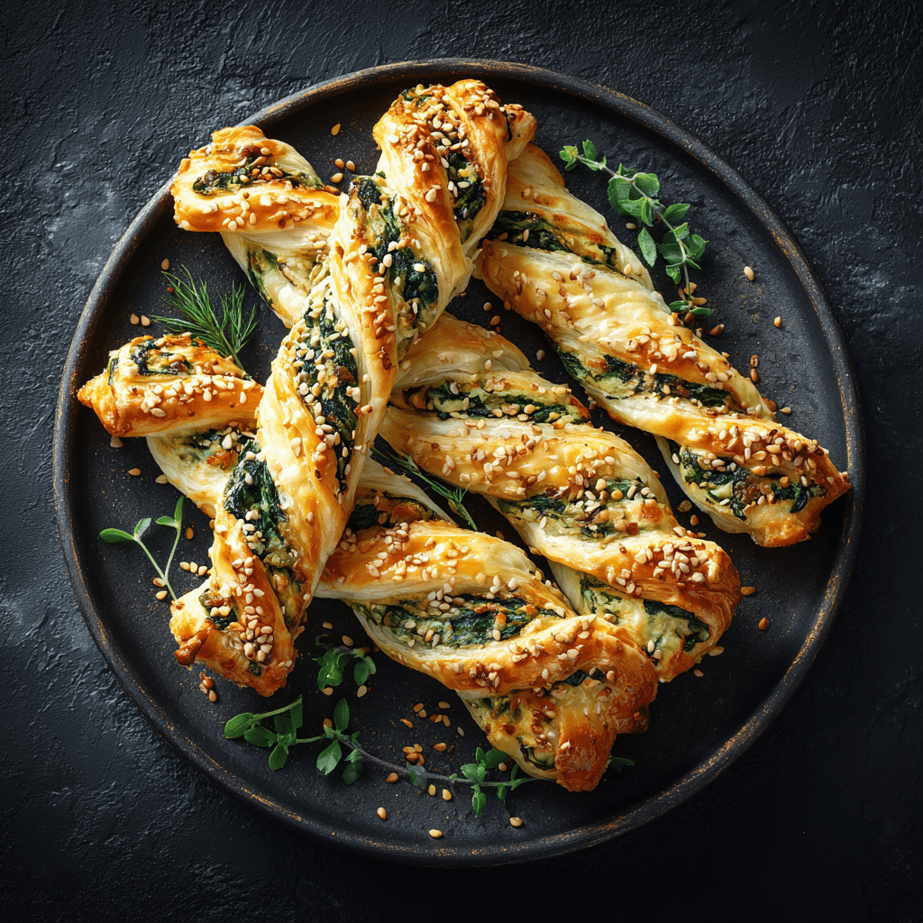 Spinach & Feta Stuffed Puff Pastry Twists Recipe - Recipe Image