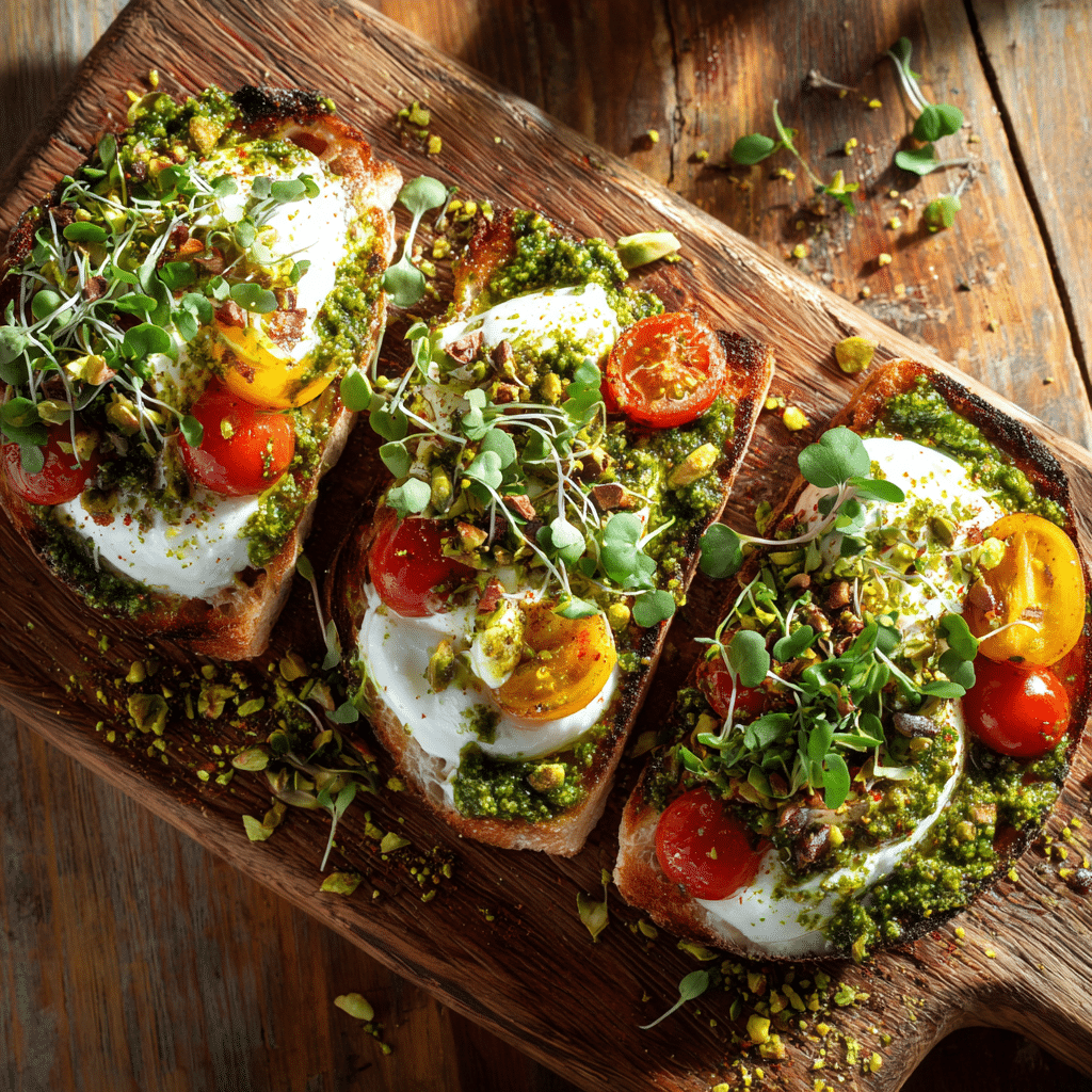 Burrata Pistachio Pesto Toast Recipe - Recipe Image