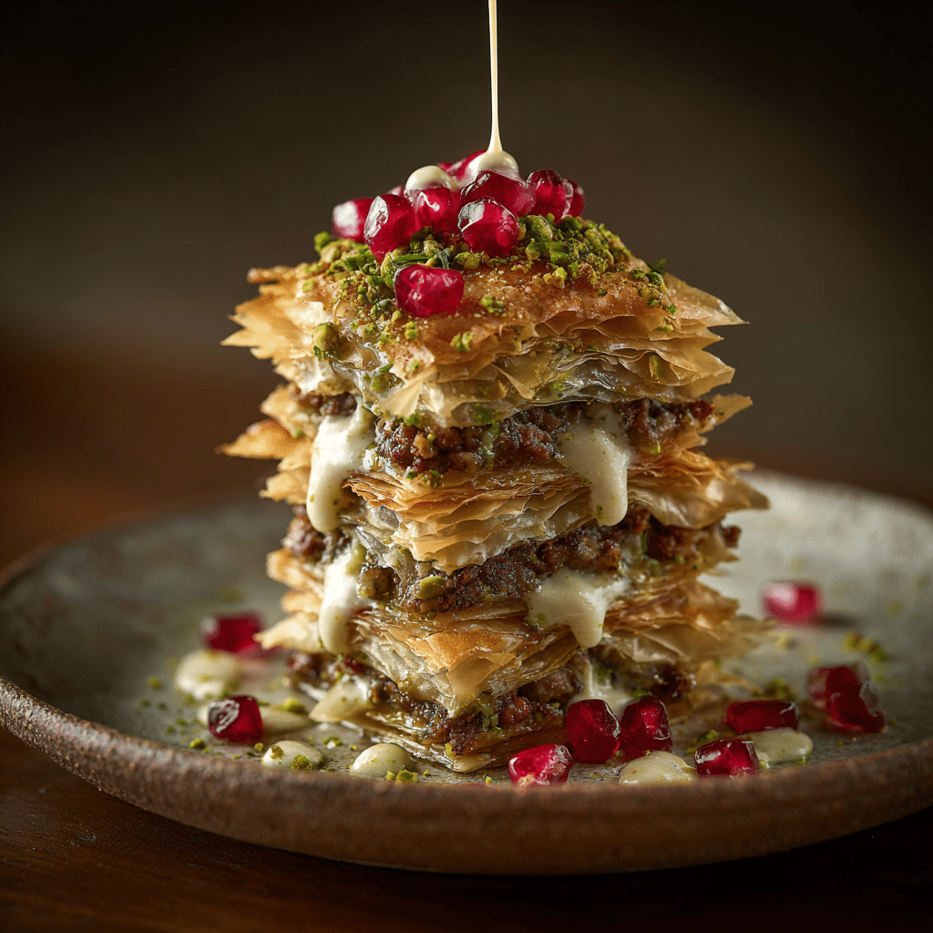 Spiced Lamb & Pistachio Phyllo Tower Recipe - Recipe Image