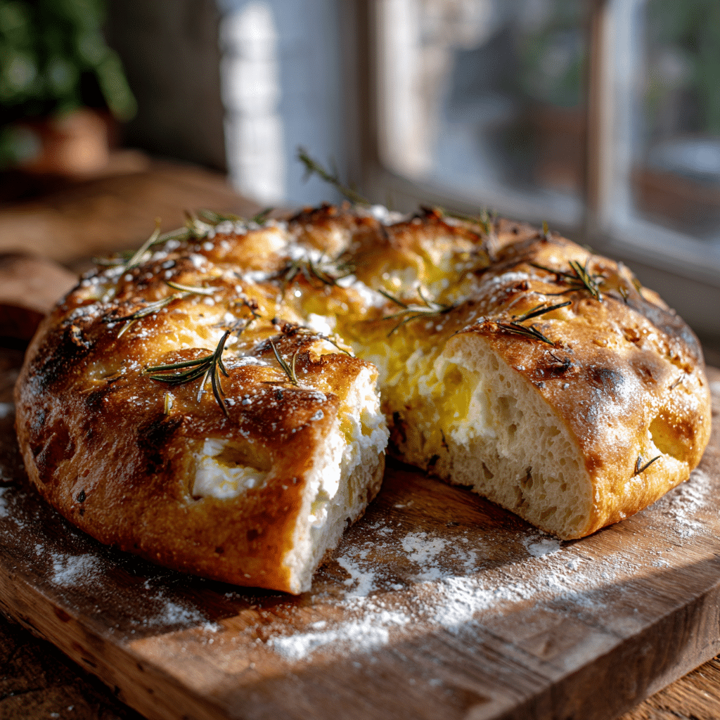 Roasted Garlic & Burrata Stuffed Focaccia Crown Recipe - Recipe Image