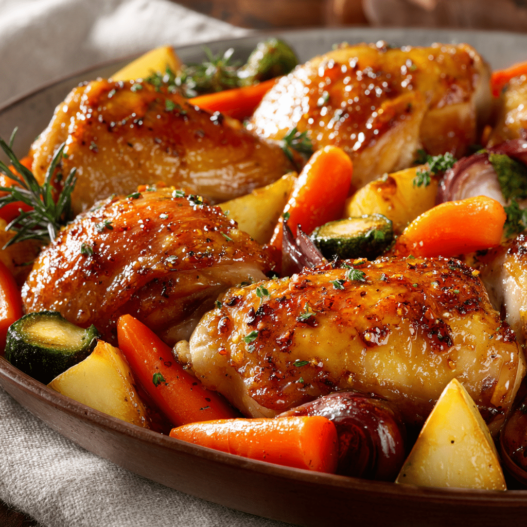 Golden Honey-Glazed Chicken with Soft Vegetables Recipe - Recipe Image