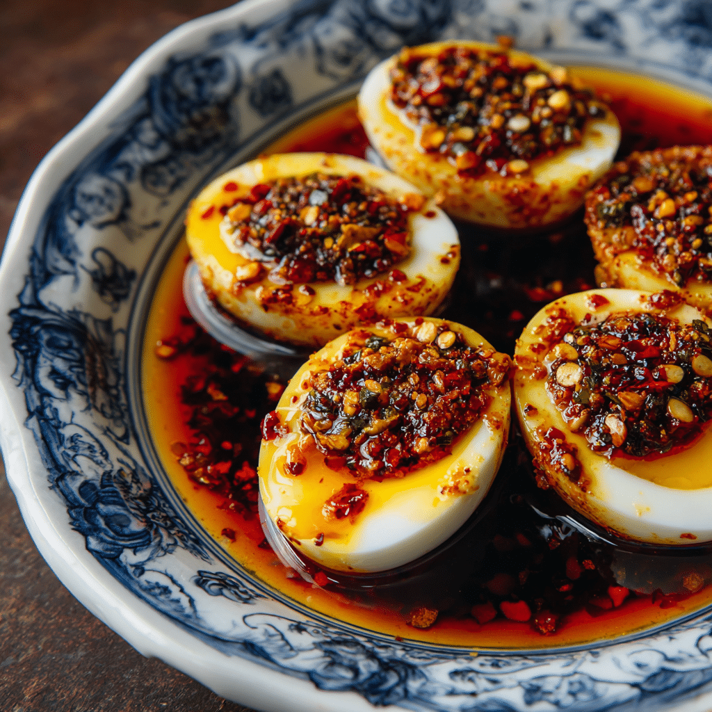 Thai Chili Oil Eggs: One Bite Explosion spicy Recipe - Recipe Image