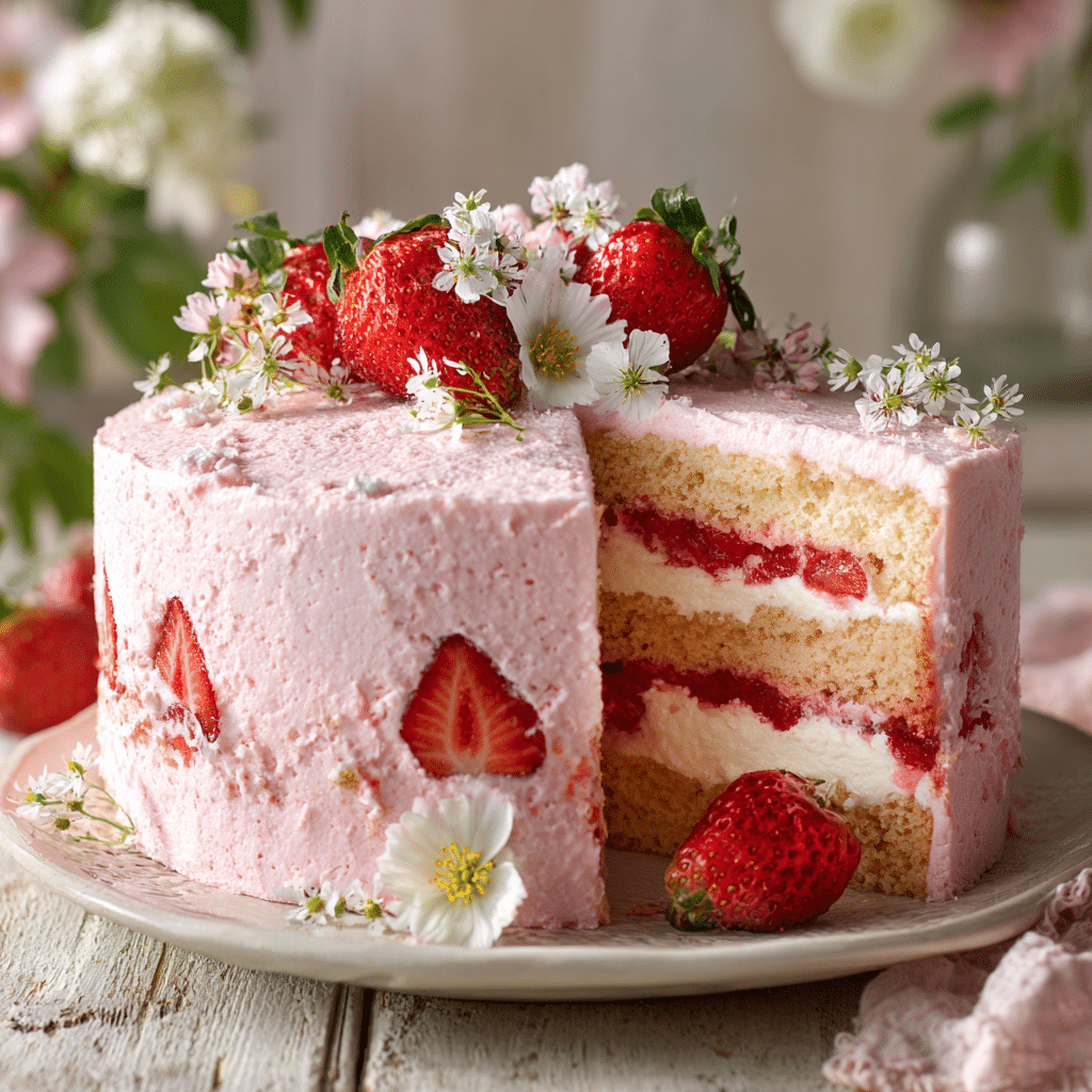 Strawberry Bloom Garden Cake Recipe - Recipe Image
