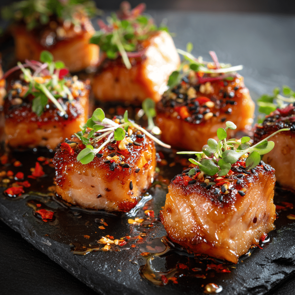 Spicy Honey Glazed Salmon Bites Recipe - Recipe Image
