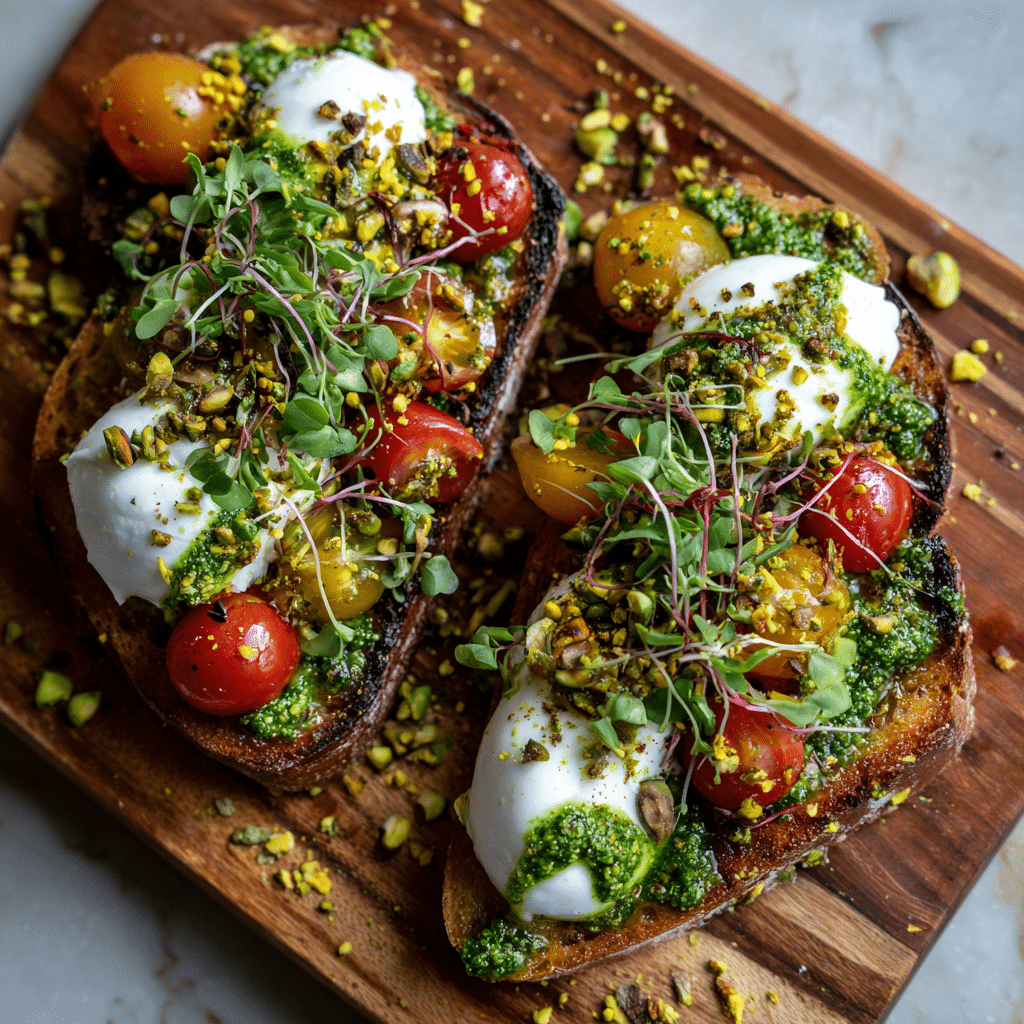 Burrata Pistachio Pesto Toast Recipe - Recipe Image