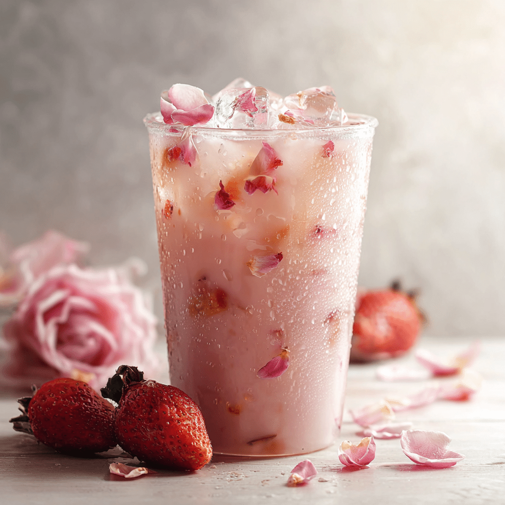 Strawberry Rose Iced Milk Tea Recipe - Recipe Image