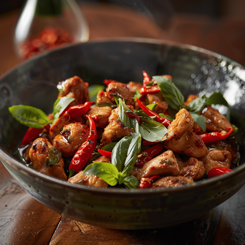 Stir-fried chicken with chillies & basil Recipe