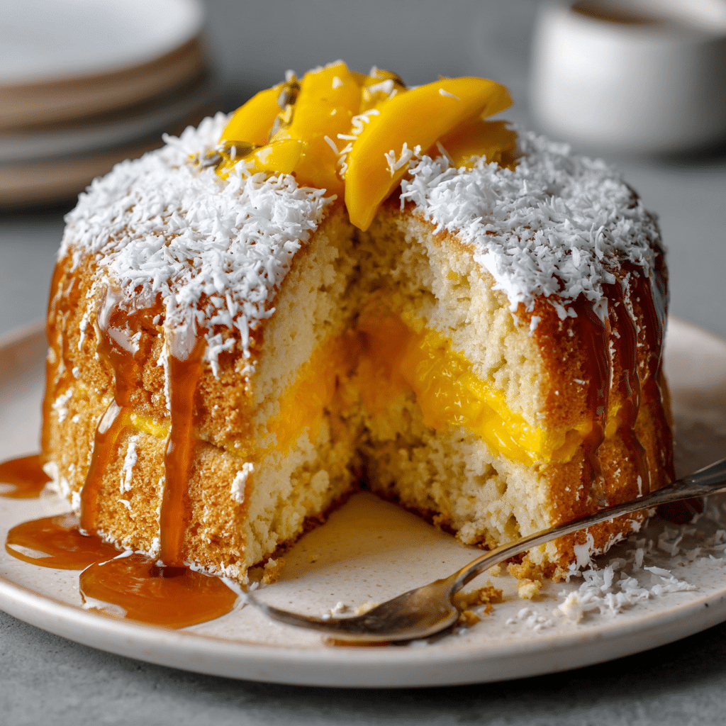 Mango Coconut Sponge Cake Recipe - Recipe Image