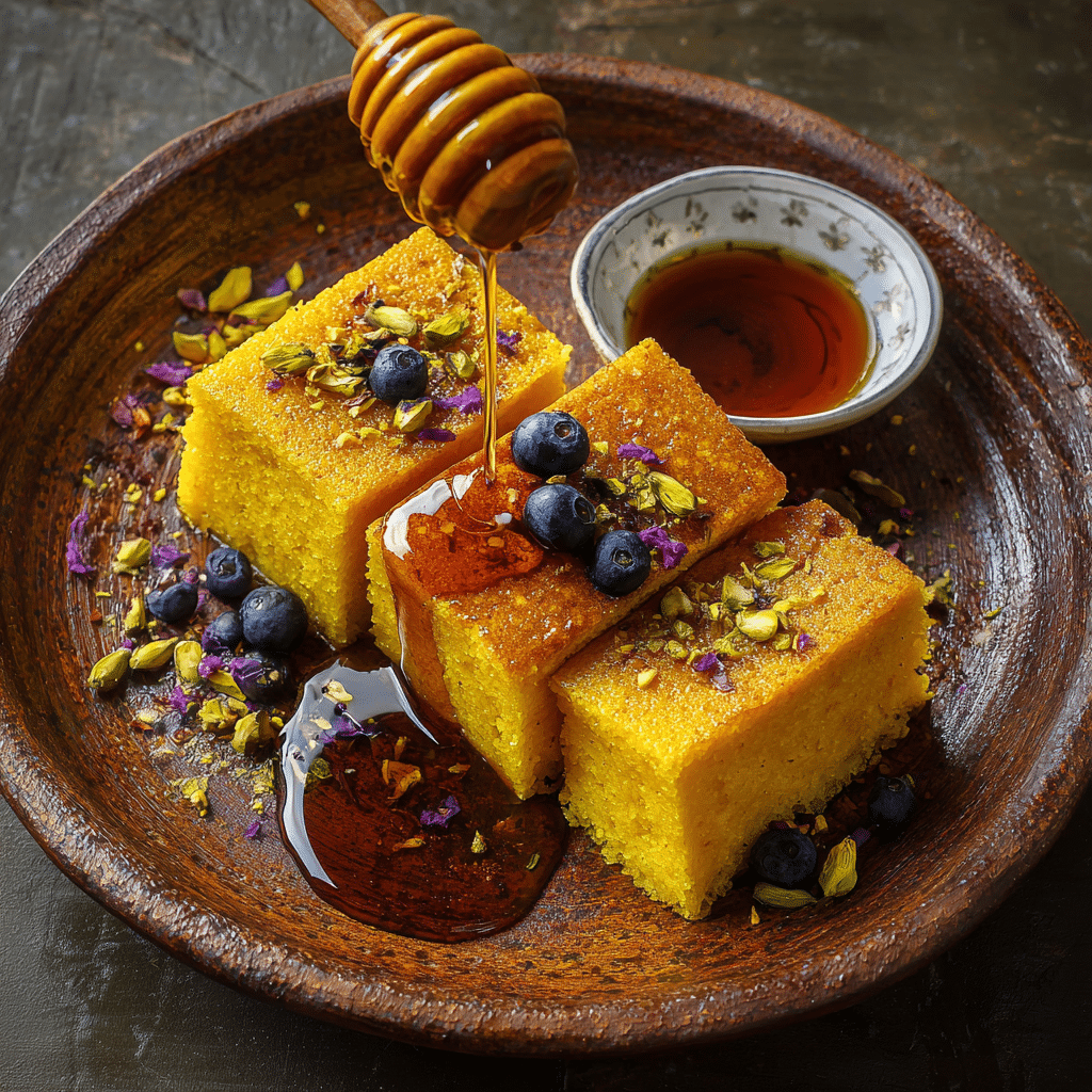 Saffron Milk Cake with Gold Syrup Recipe