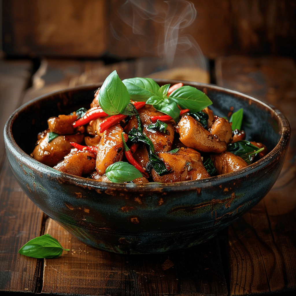 Stir-fried chicken with chillies & basil Recipe - Recipe Image