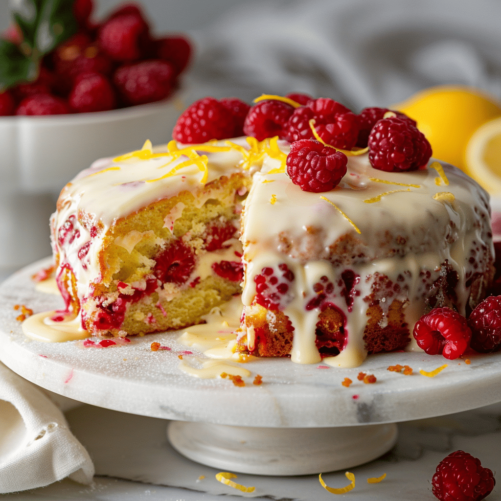 Raspberry Lemon Glazed Cake Recipe - Recipe Image
