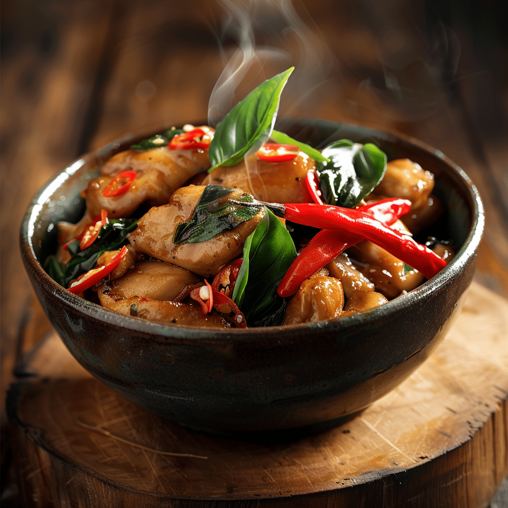 Stir-fried chicken with chillies & basil Recipe - Recipe Image