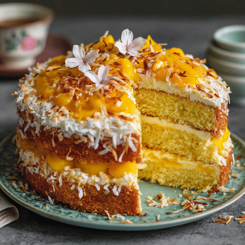 Mango Coconut Sponge Cake Recipe - Recipe Image