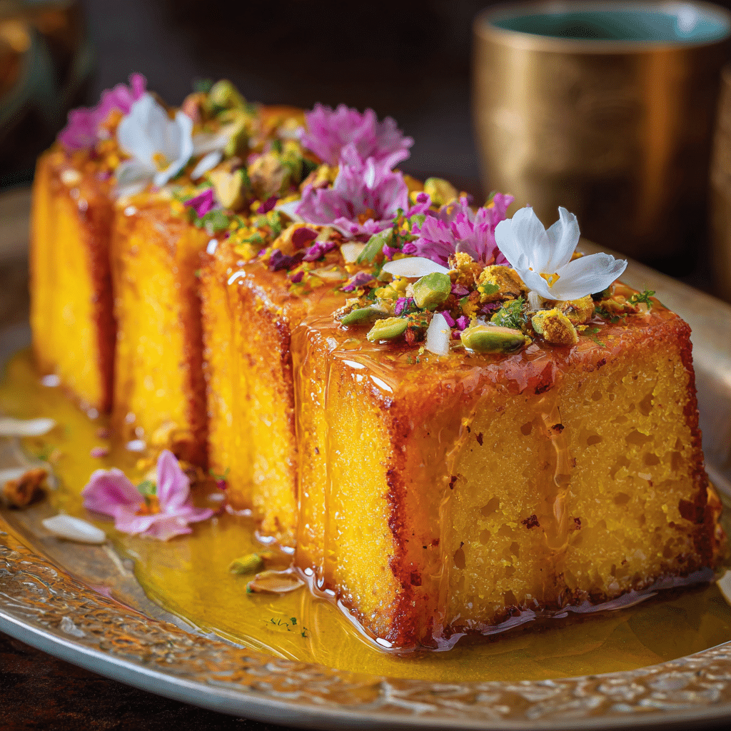 Saffron Milk Cake with Gold Syrup Recipe - Recipe Image