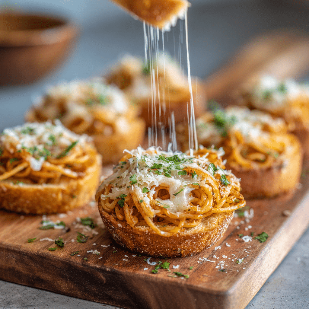 Spaghetti Garlic Bread Bites Recipe - Recipe Image
