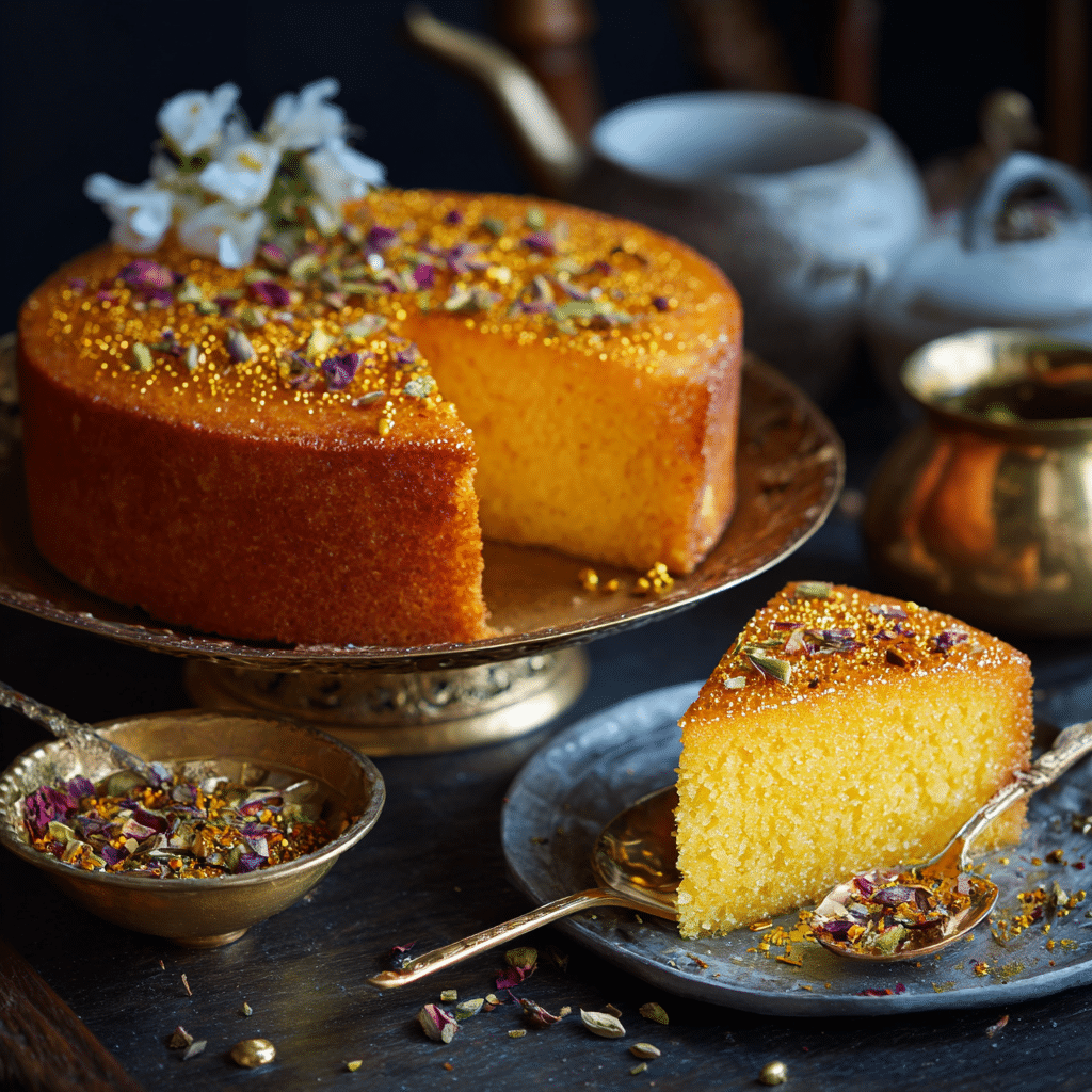 Saffron Milk Cake with Gold Syrup Recipe - Recipe Image