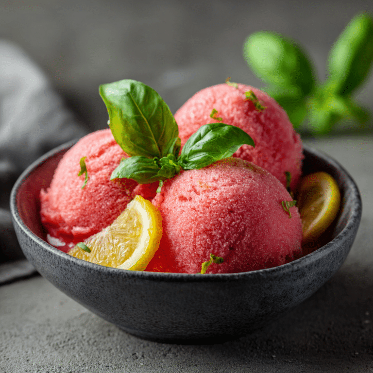Strawberry Basil Sorbet with Lemon Syrup Recipe