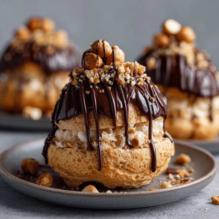Hazelnut Praline Choux with Chocolate Drizzle Recipe