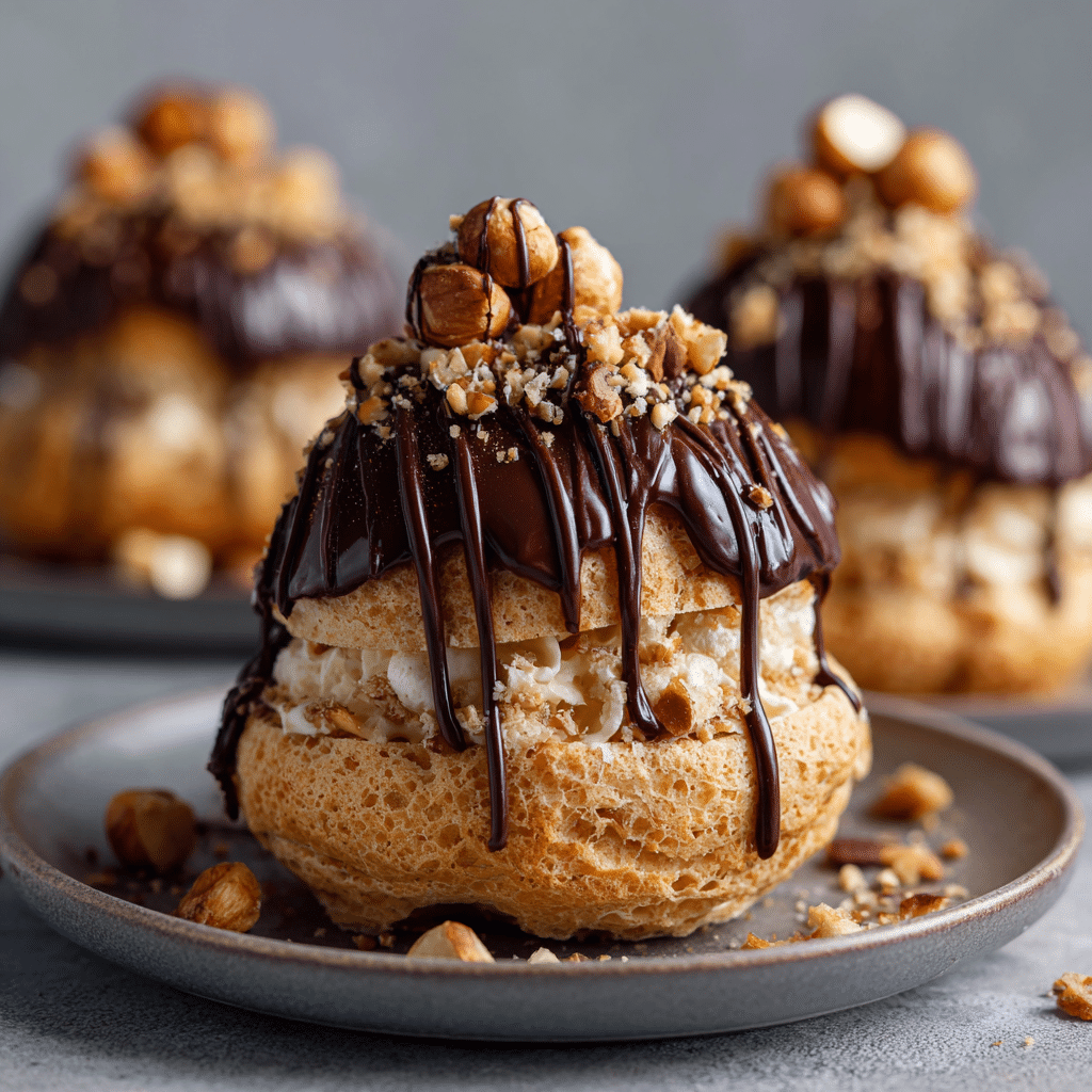 Hazelnut Praline Choux with Chocolate Drizzle Recipe