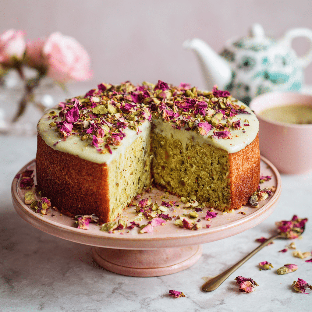 Rose Pistachio Milk Cake Recipe