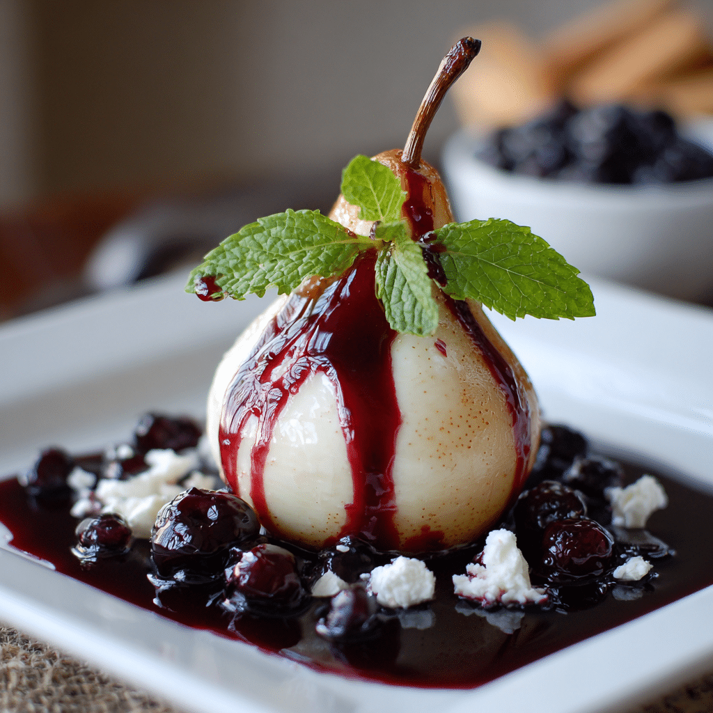 Vanilla Poached Pear with Berry Reduction Recipe - Recipe Image