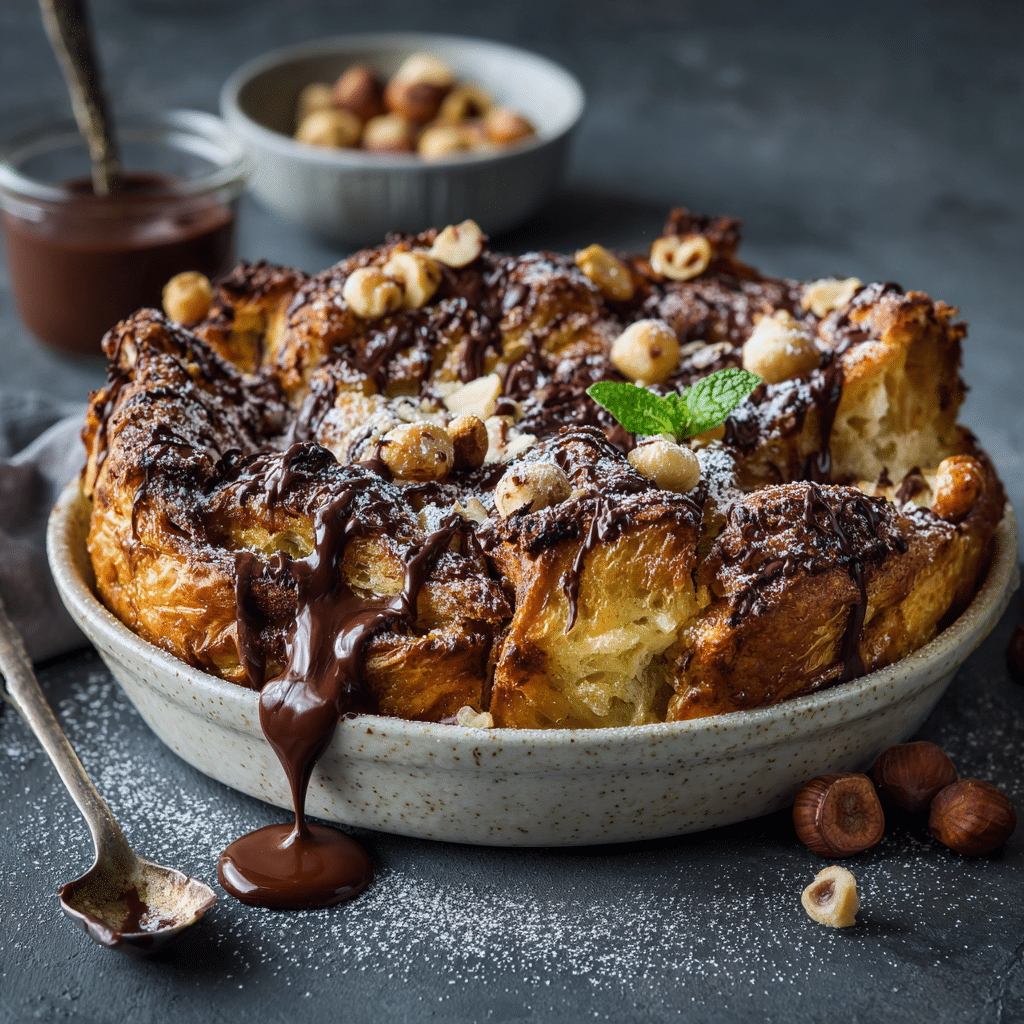 Chocolate Hazelnut Croissant Pudding Recipe - Recipe Image