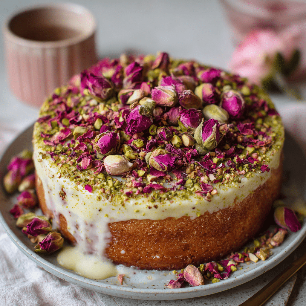 Rose Pistachio Milk Cake Recipe - Recipe Image