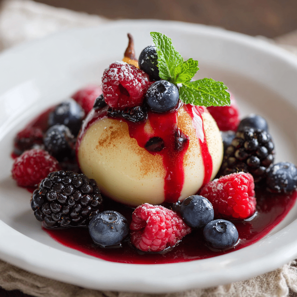 Vanilla Poached Pear with Berry Reduction Recipe - Recipe Image