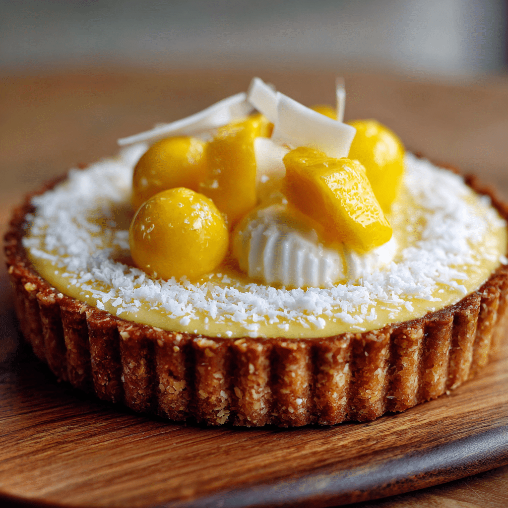 Coconut Cream Tart with Mango Spheres Recipe - Recipe Image