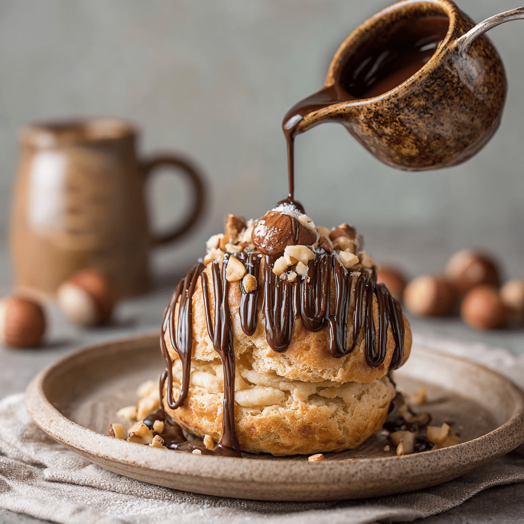 Hazelnut Praline Choux with Chocolate Drizzle Recipe - Recipe Image