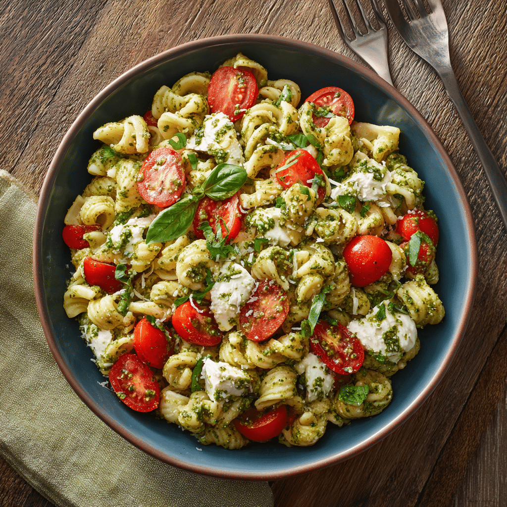 Caprese Pesto Pasta Salad Recipe - Recipe Image