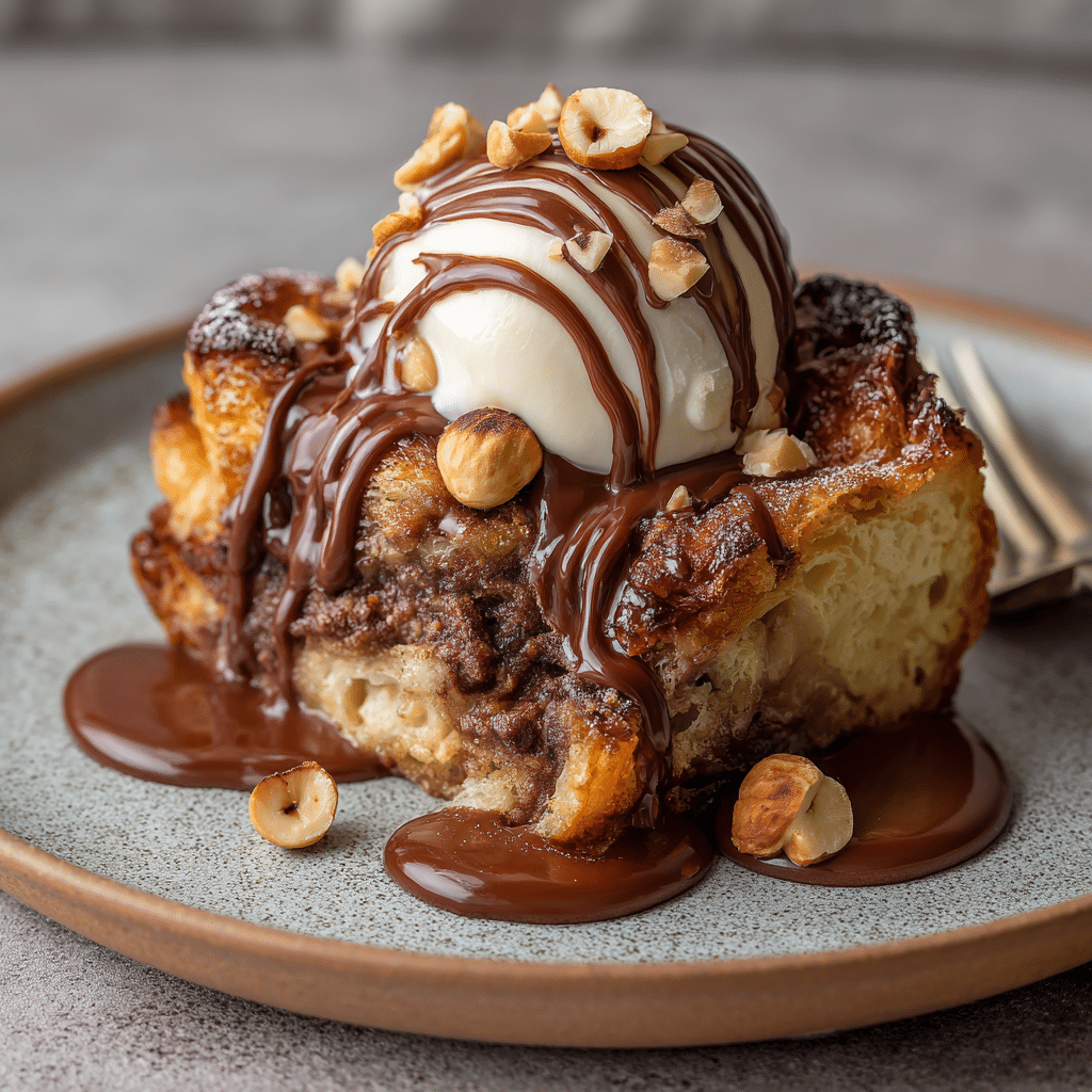 Chocolate Hazelnut Croissant Pudding Recipe - Recipe Image