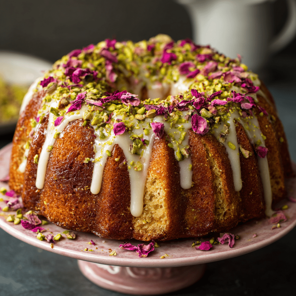 Rose Pistachio Milk Cake Recipe - Recipe Image