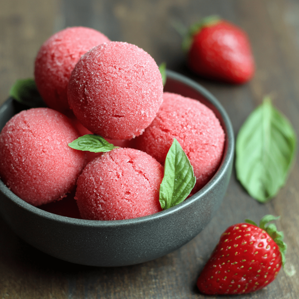Strawberry Basil Sorbet Bites Recipe - Recipe Image