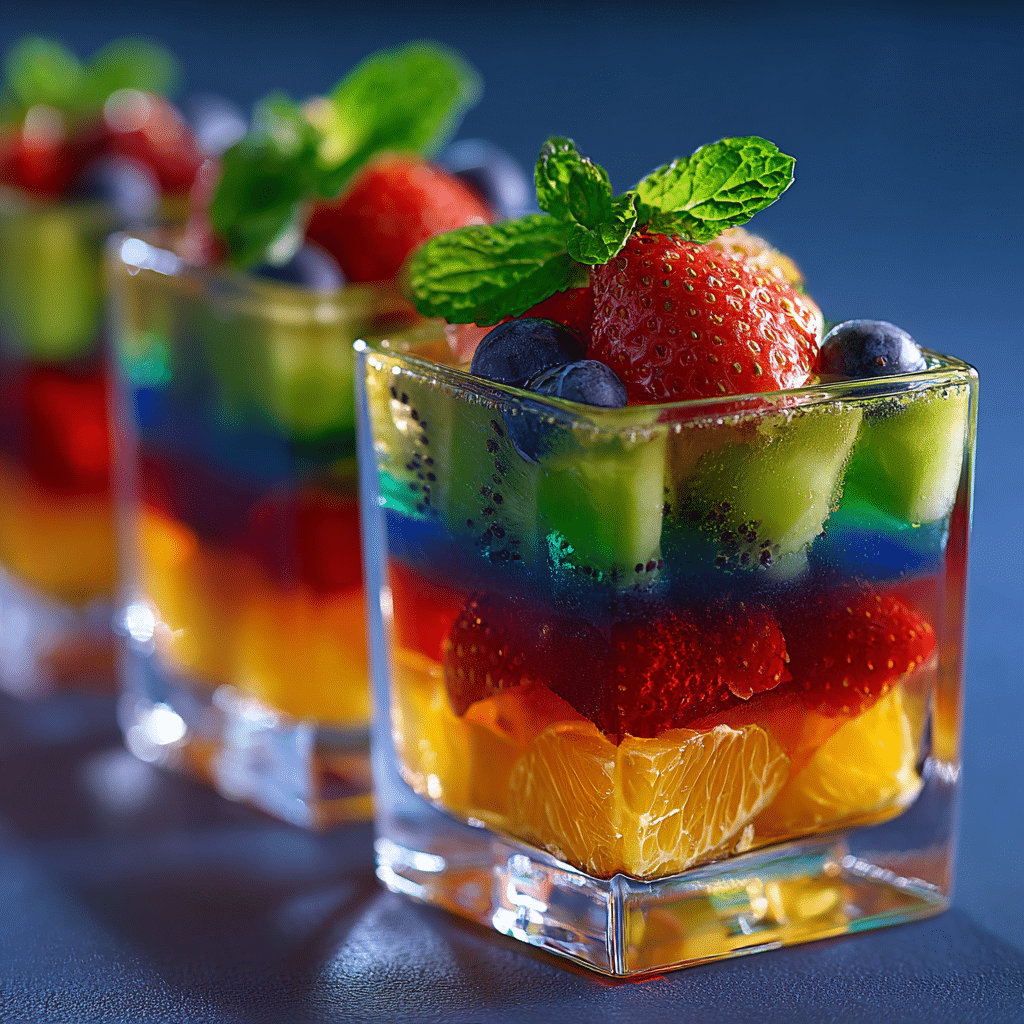 Rainbow Jelly Fruit Cups Recipe - Recipe Image